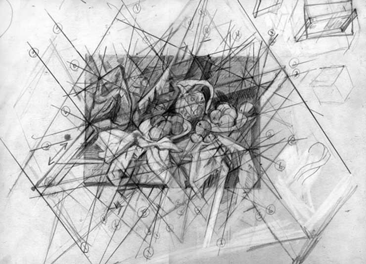 pencil drawing, cezanne, composition study