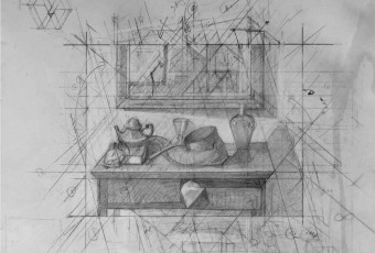 Graphite drawing, geometric study for composition,